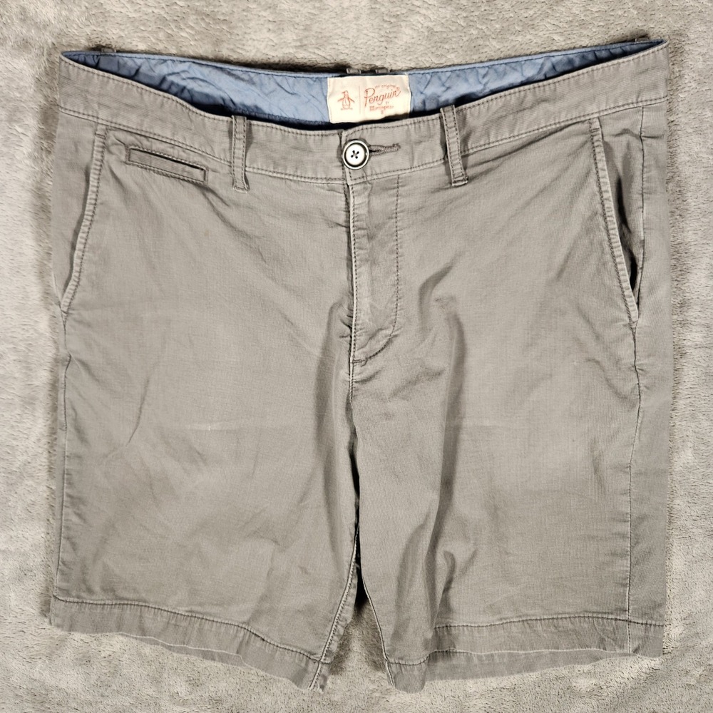 Original Penguin Chino Shorts‎ Mens 33 Grey Excellent Slim Fit Cotton Stretch